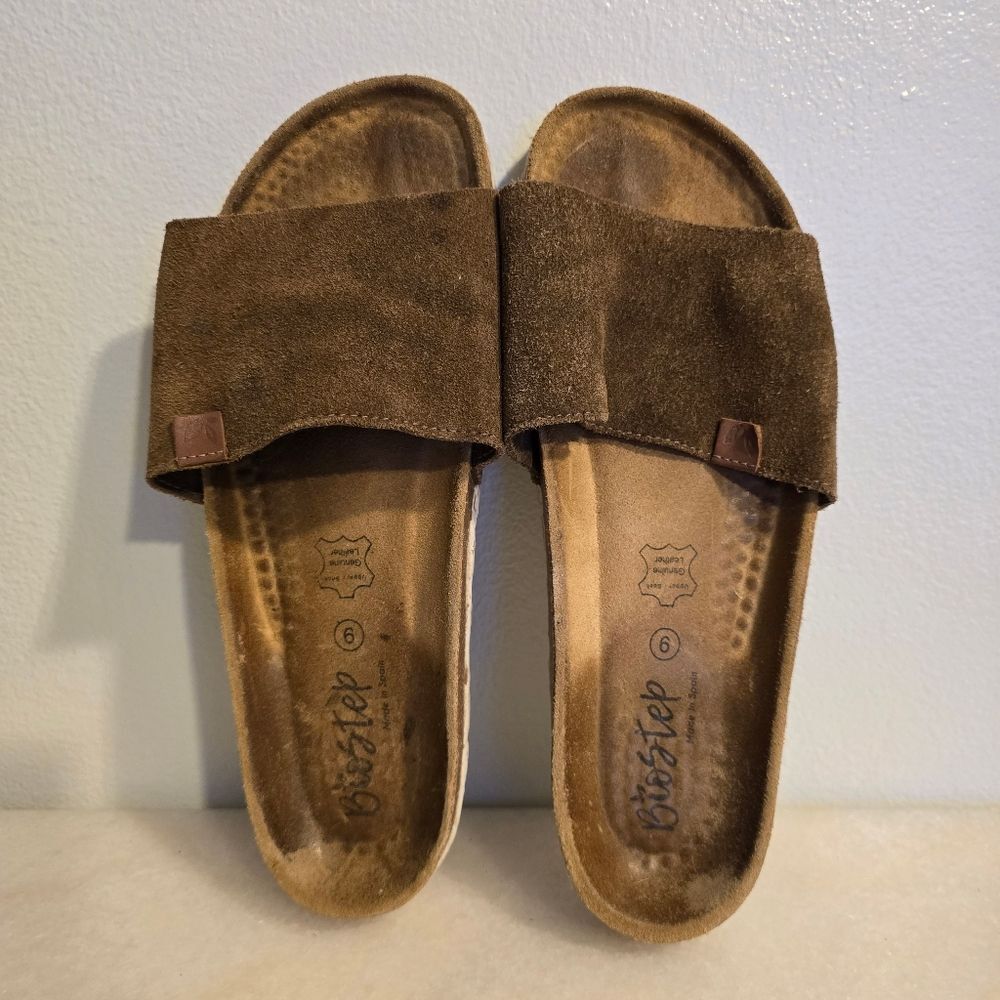 Biostep Spain slides Brown suede sandals Women's 9